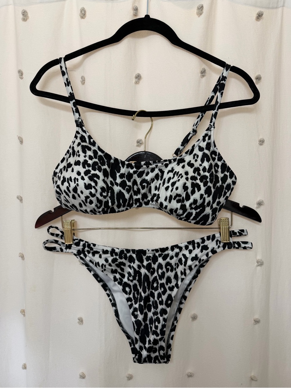 Victoria's Secret Black & White Leopard Print Bikini - Top & Bottoms